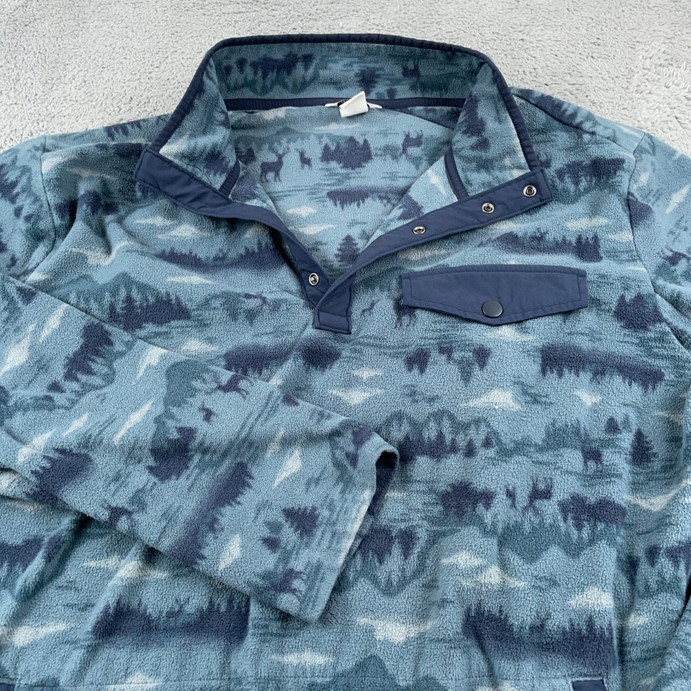 Duluth Trading Co Pullover Mens 2XL Blue Doubleback Fleece Pullover Nature Print